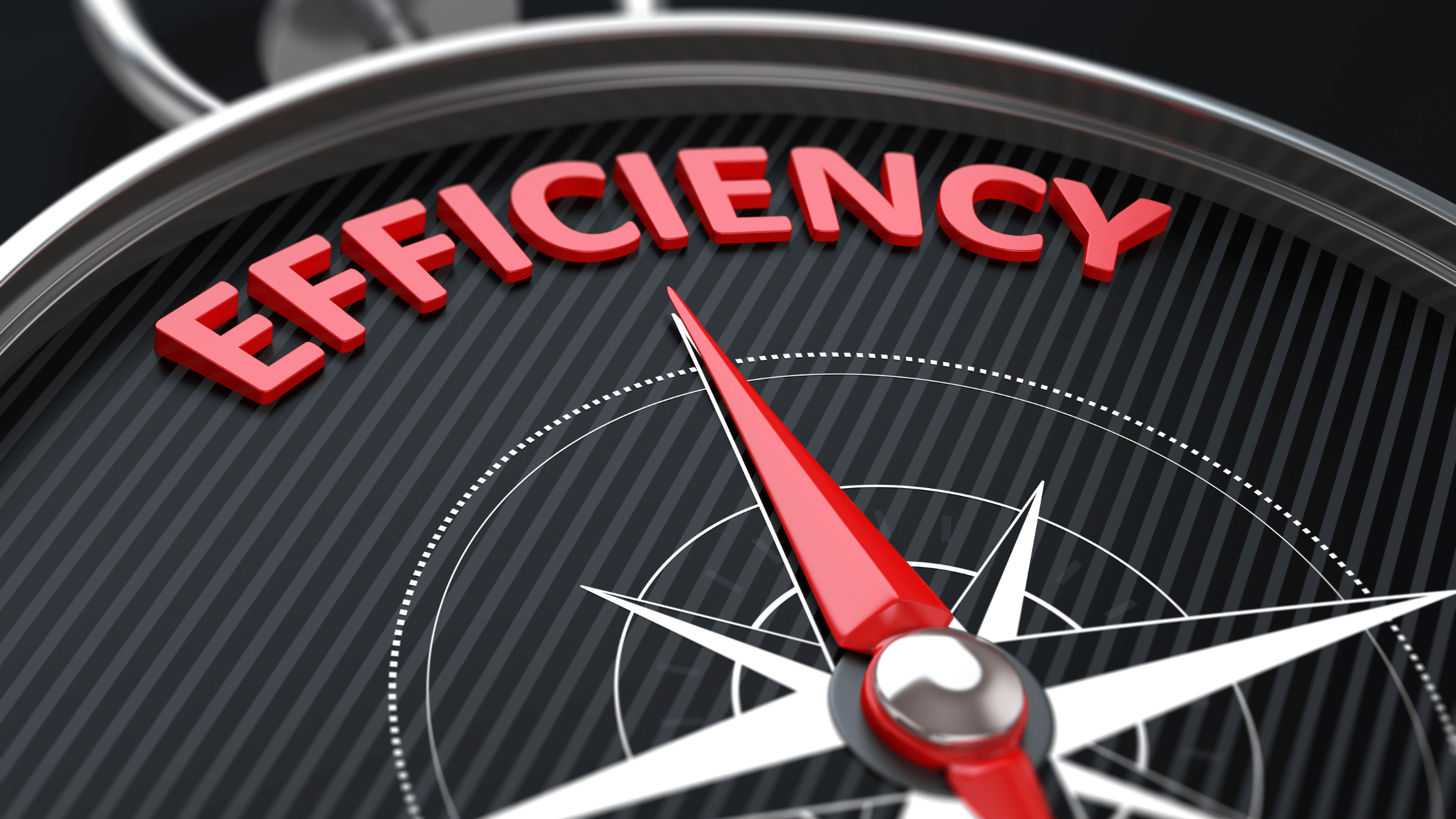 Red compass needle pointing to efficiency, symbolizing business productivity.
